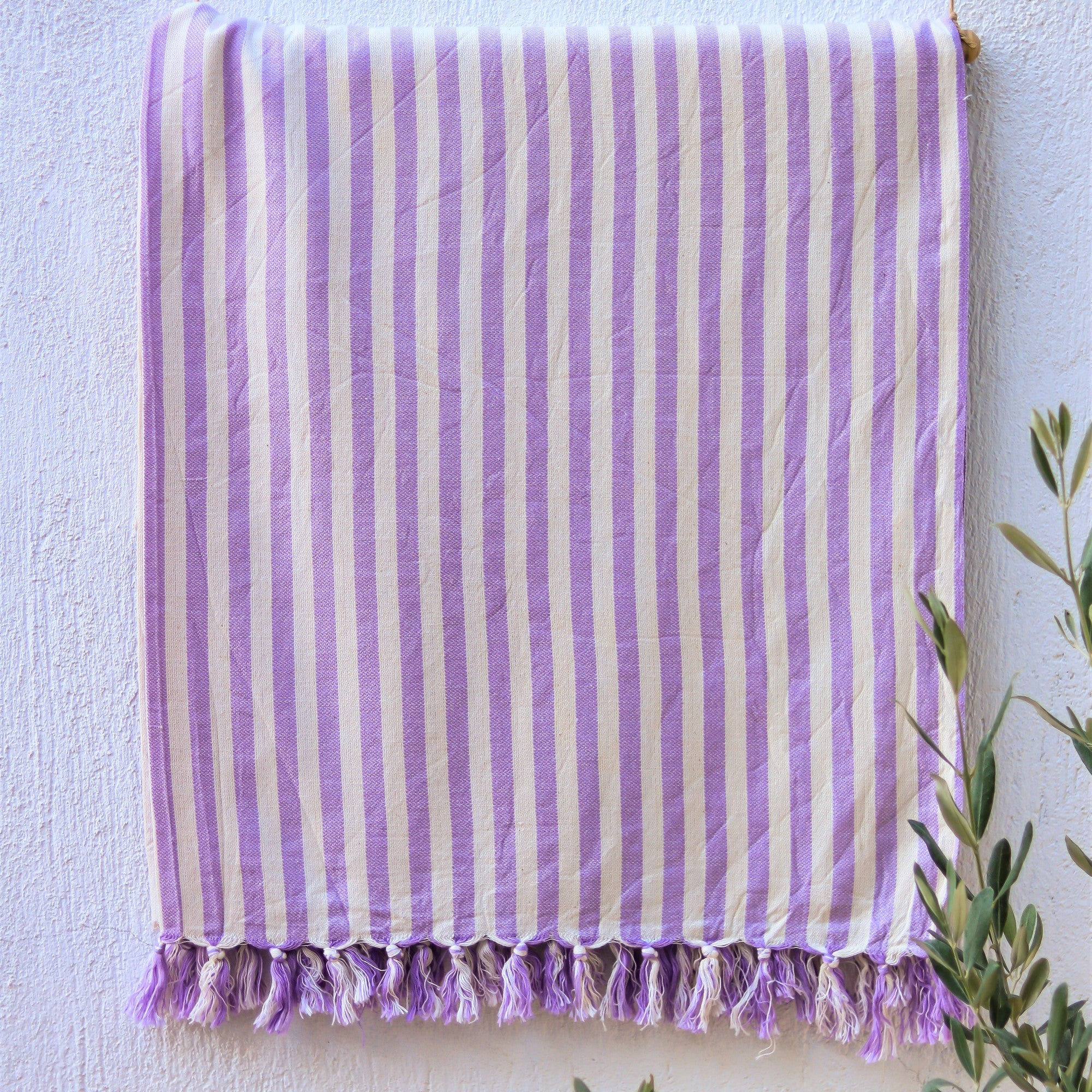 Purple striped bath deals towels